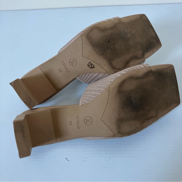 Vivaia Jade Pro Square-Toe Block Heel Nude Knit Slide Sandals size 38 - Picture 10 of 11